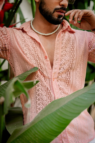 Textured Peach Crochet Shirt