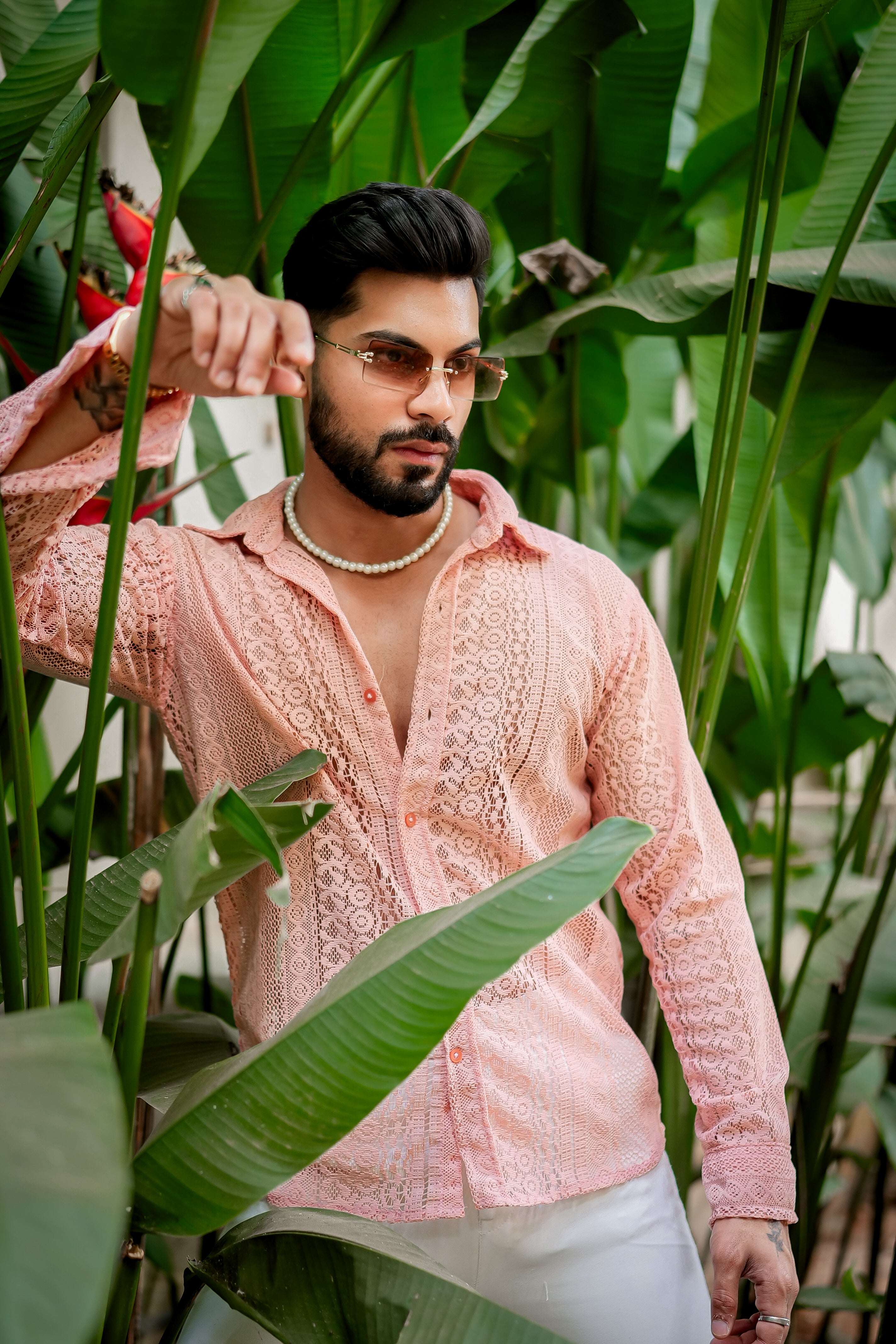 Textured Peach Crochet Shirt