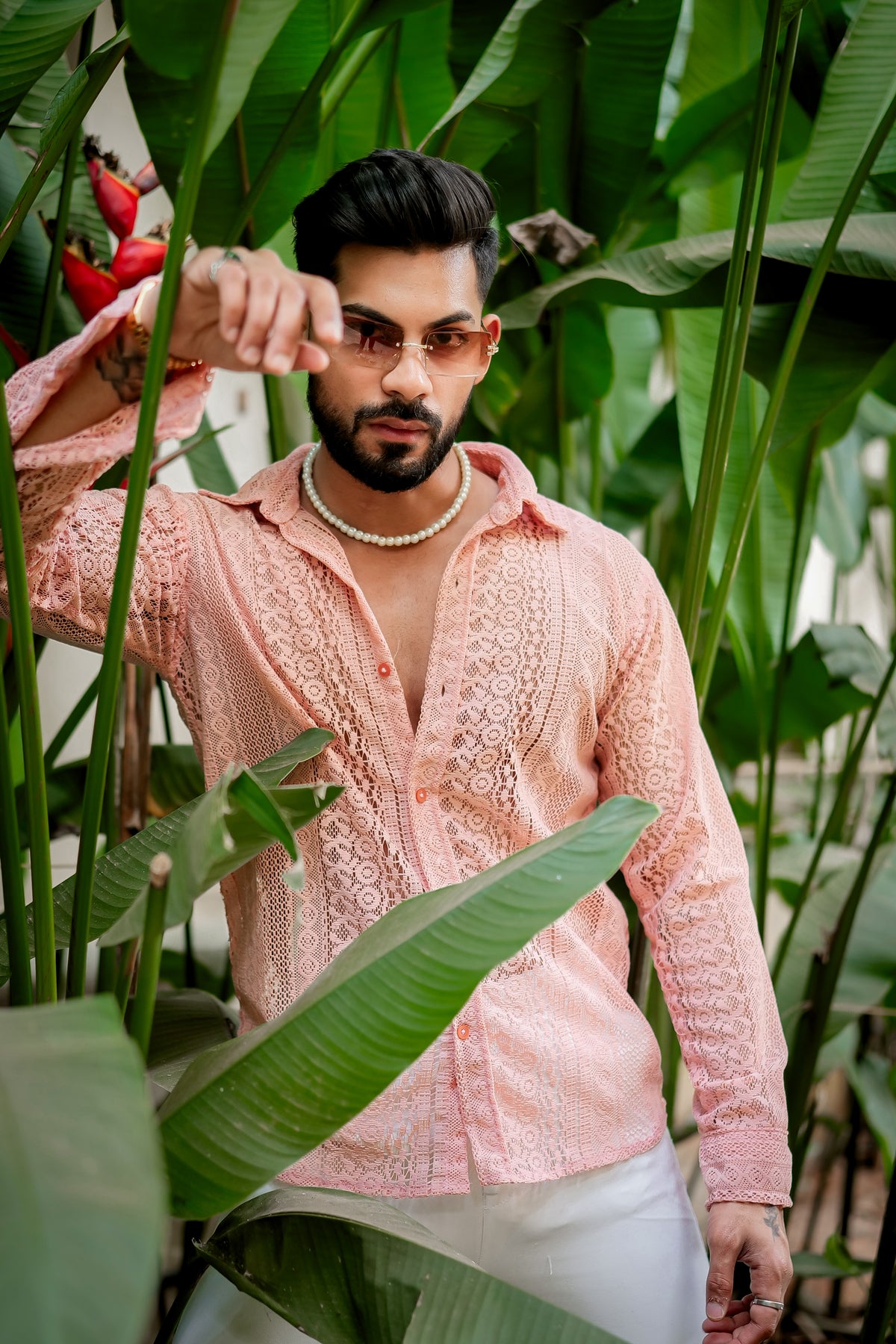 Textured Peach Crochet Shirt