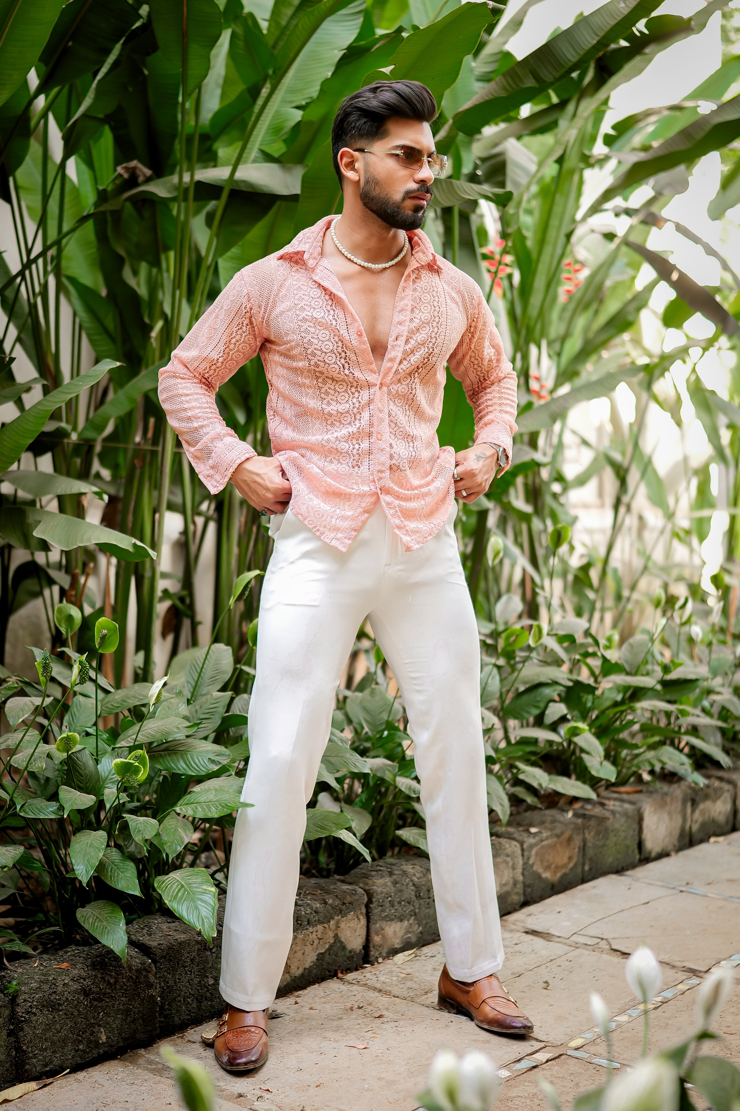 Textured Peach Crochet Shirt