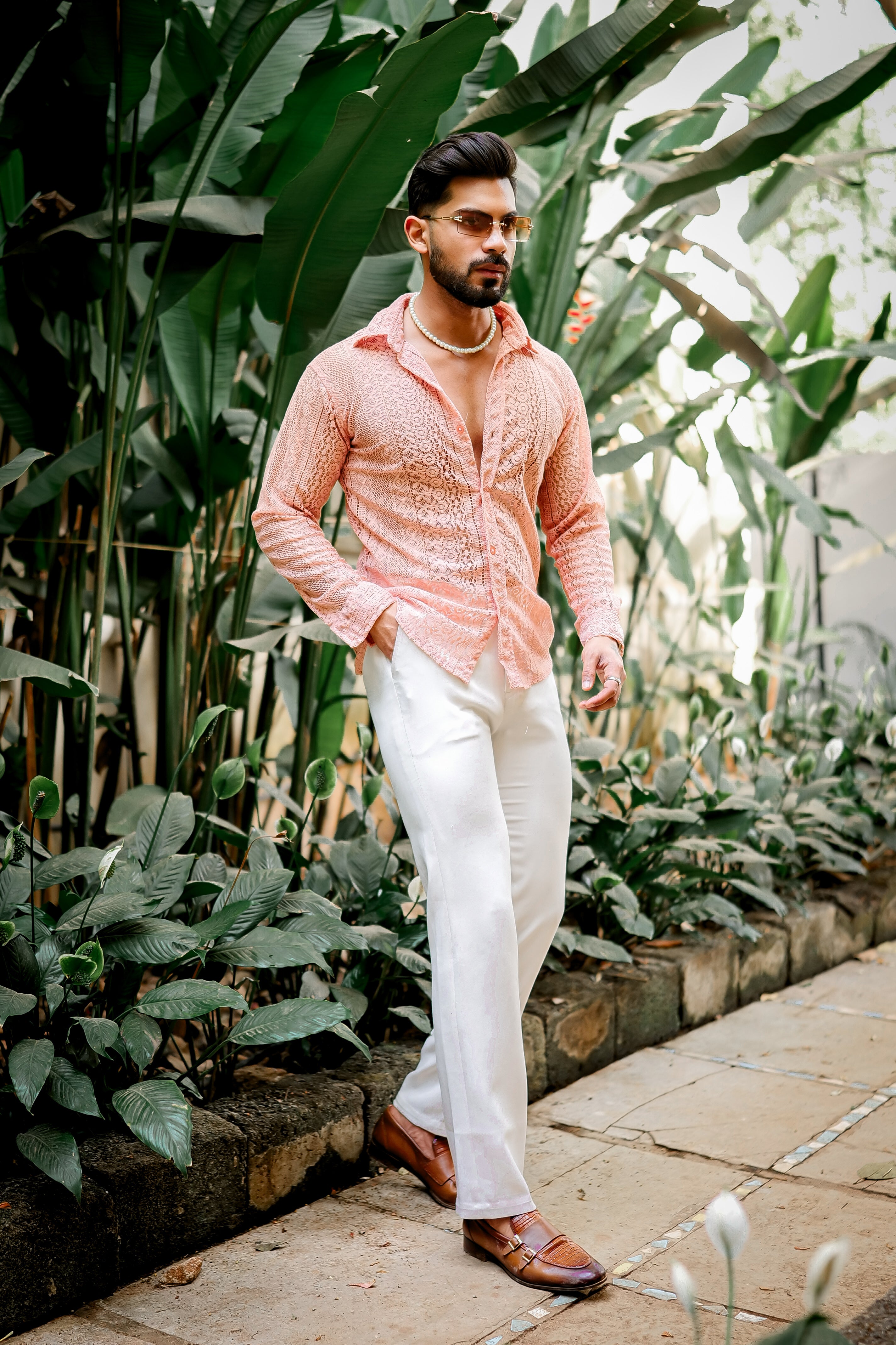 Textured Peach Crochet Shirt