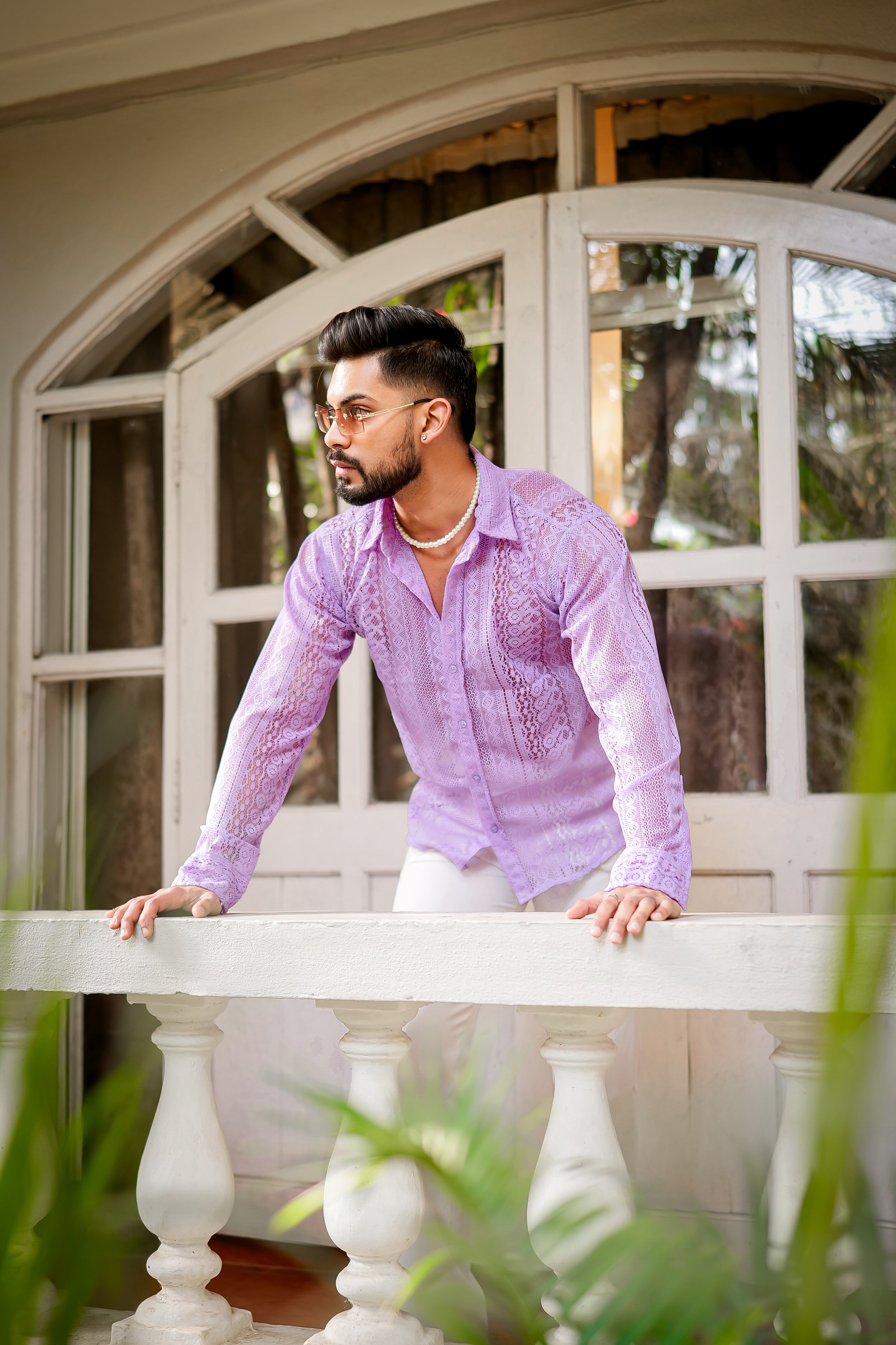 Lavender Textured Crochet Shirt