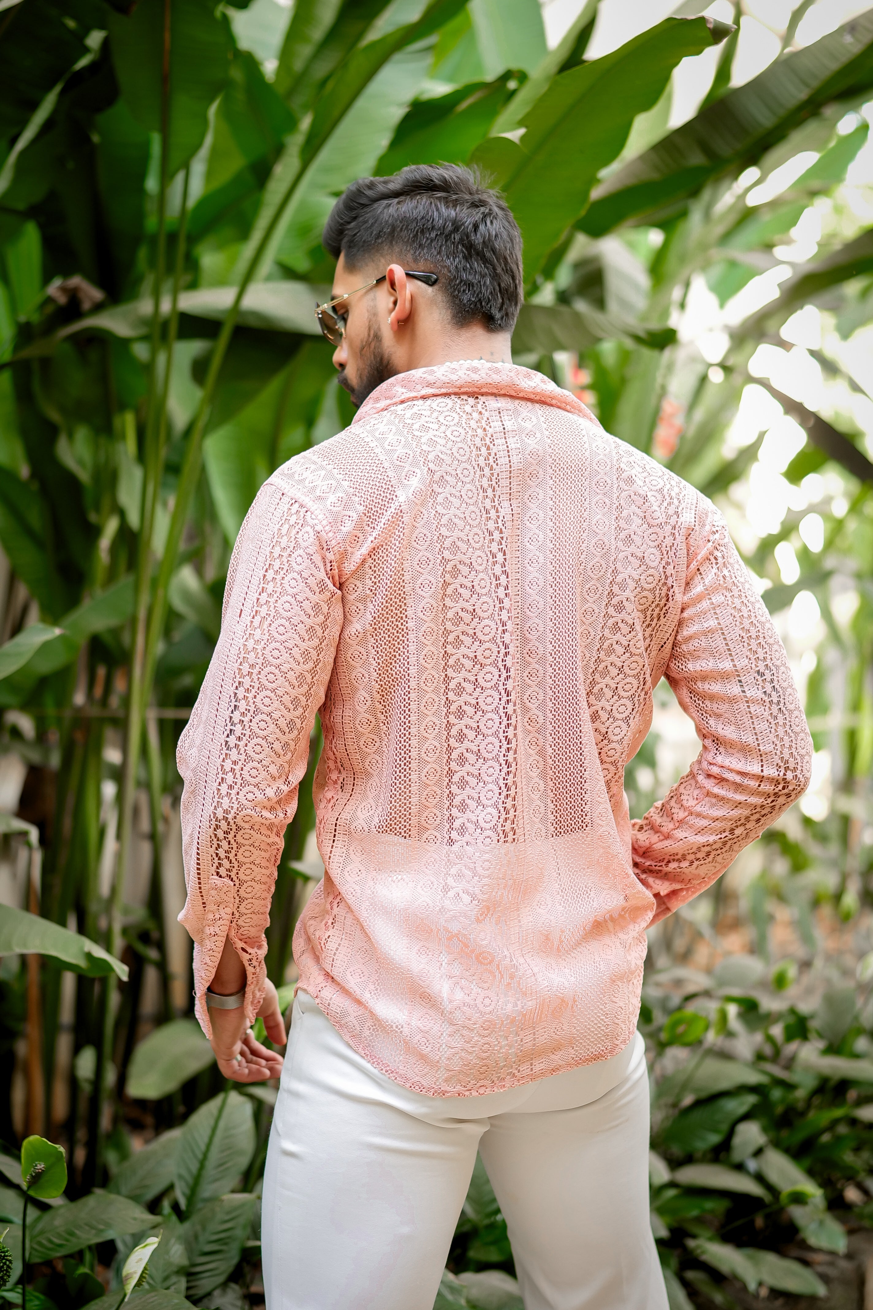 Textured Peach Crochet Shirt