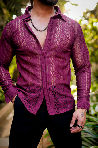 Textured Wine Crochet Shirt