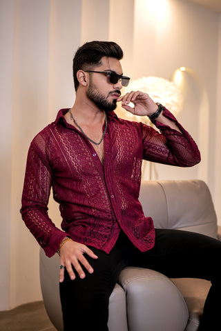 Textured Wine Crochet Shirt