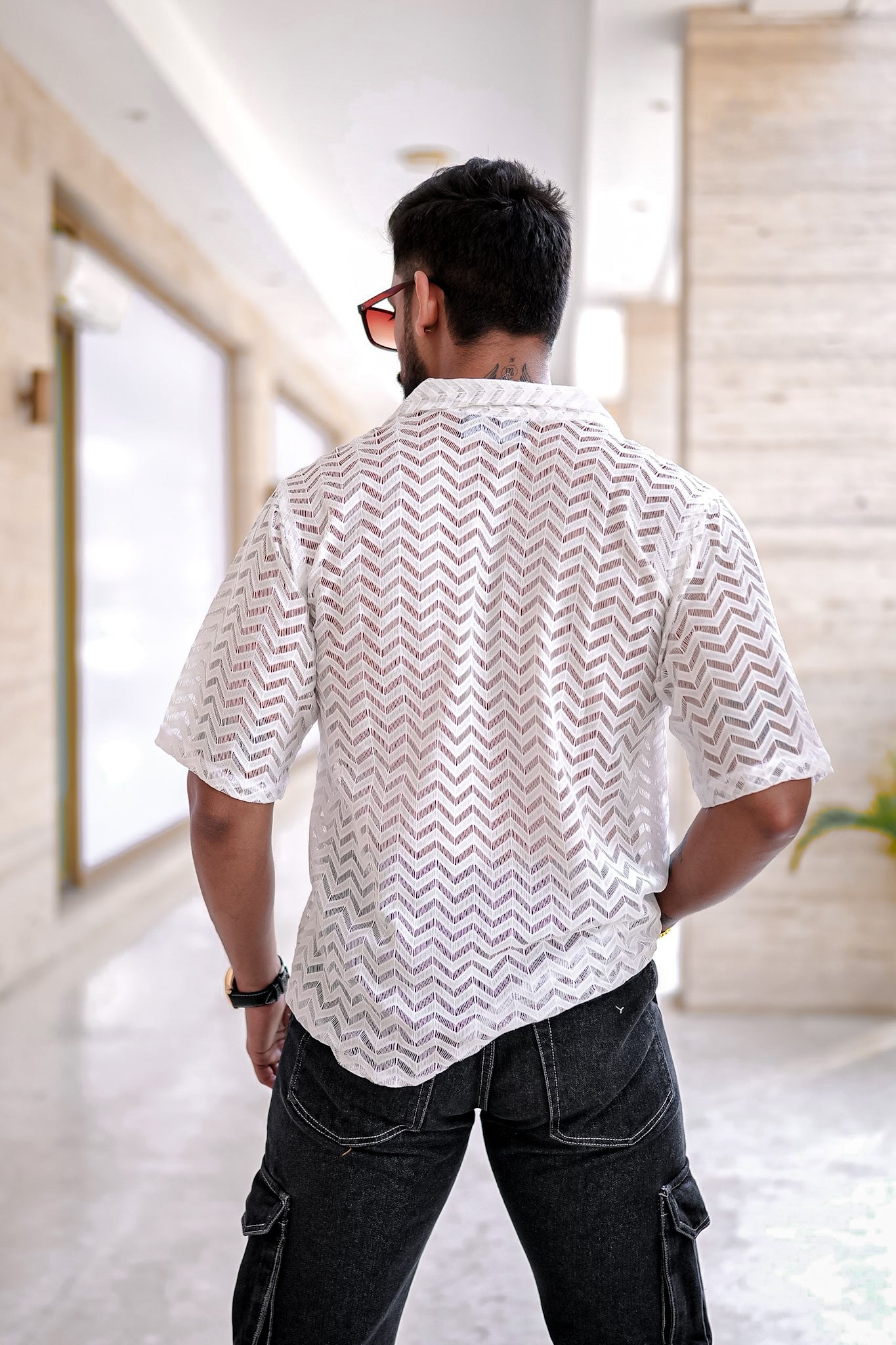 Textured White Crochet Shirt