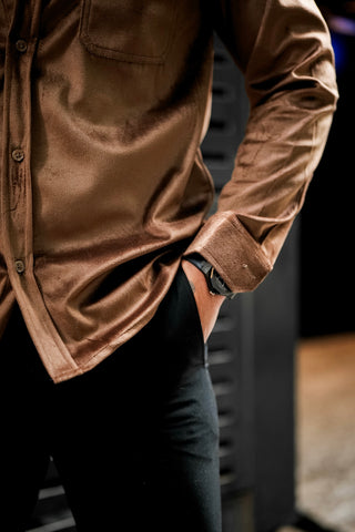 Chocolate Double Pocket Velvet Shirt