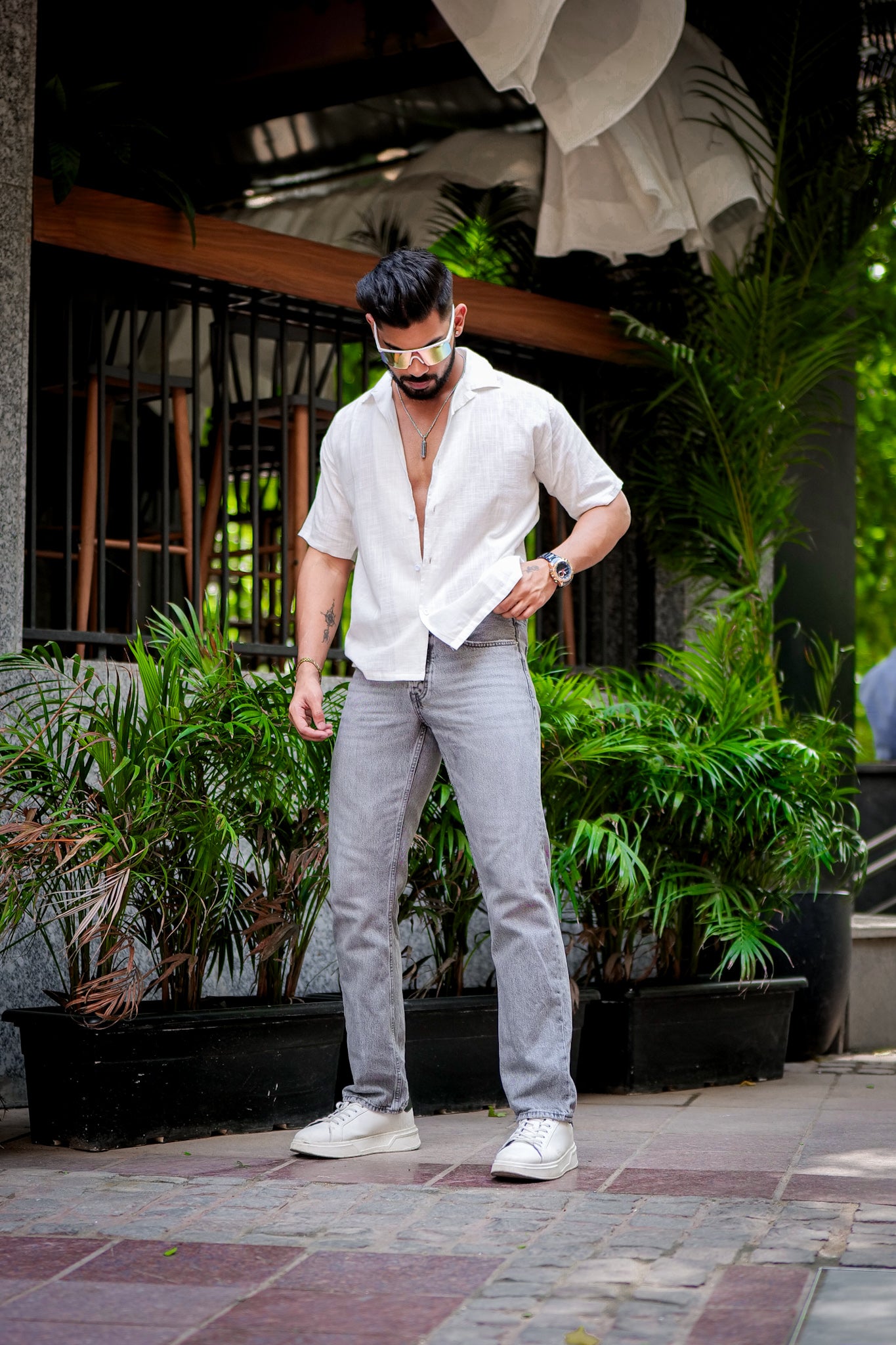 White Oversize Linen Plain Shirt