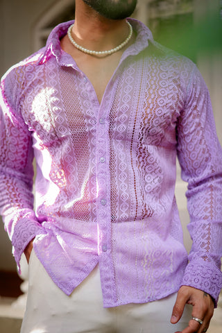 Lavender Textured Crochet Shirt